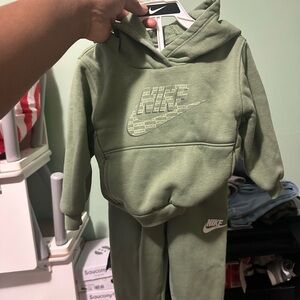 Nike Olive Green Baby Hoodie and Pants Set